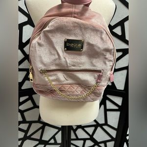 bebe pink velvet backpack with gold hardware